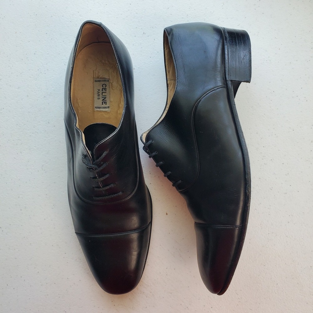 Celine black leather pat men's shoes, size 9, with laces, made in Italy‎ Office